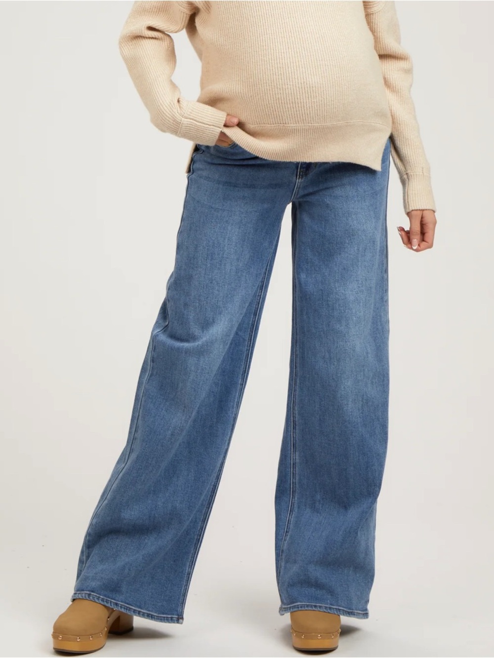 Maternity Pinkblush Women's Wide-Leg Blue Denim Jeans